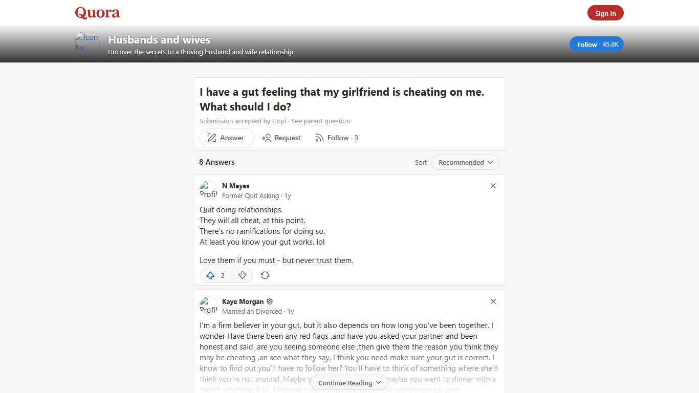 I have a gut feeling that my girlfriend is cheating on me. What should I do? - Husbands and wives - Quora